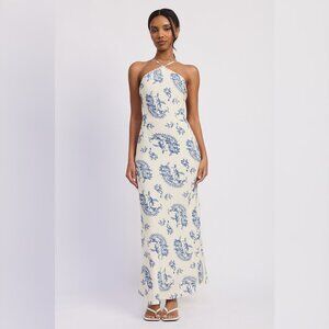 BLUE FLORAL HALTER MAXI DRESS
